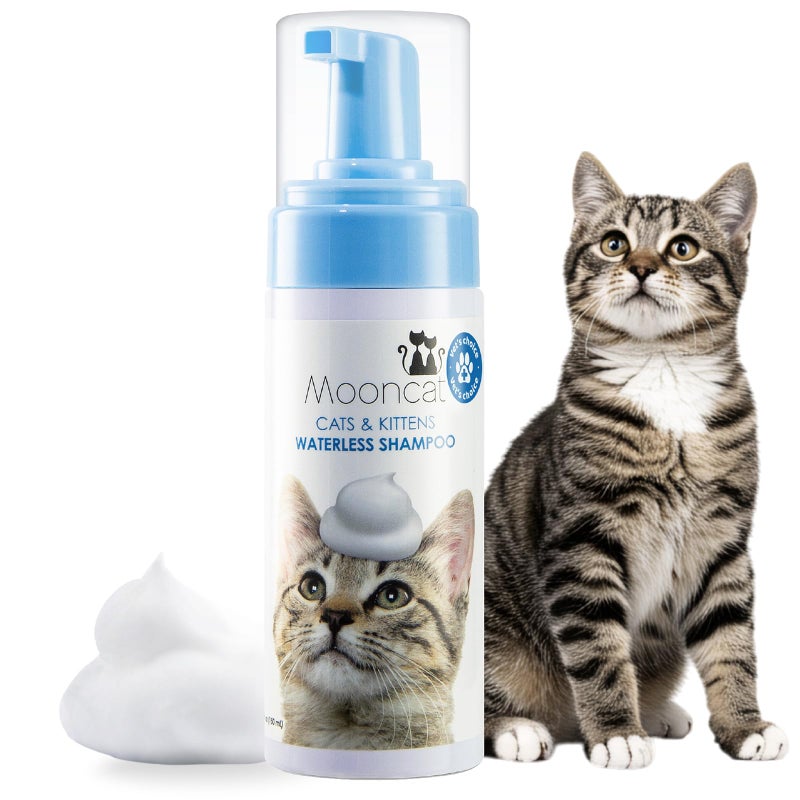 Mooncat Waterless Cat Shampoo, 100% Licking Safe & Vet Approved No Rinse Dry Bath Foam - Gentle Deodorizer for Short Haired Cats, Seniors & Kittens - Soothes Sensitive Skin, Reduces Dander & Odor - Image 1